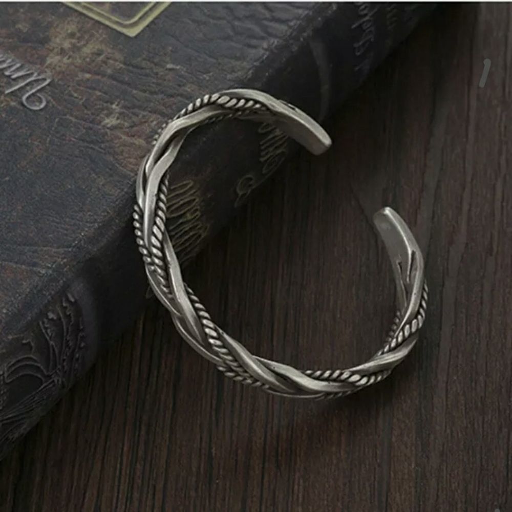 925 Silver Vintage Bangle Twisted Cuff Bracelet - Picture 6 of 7